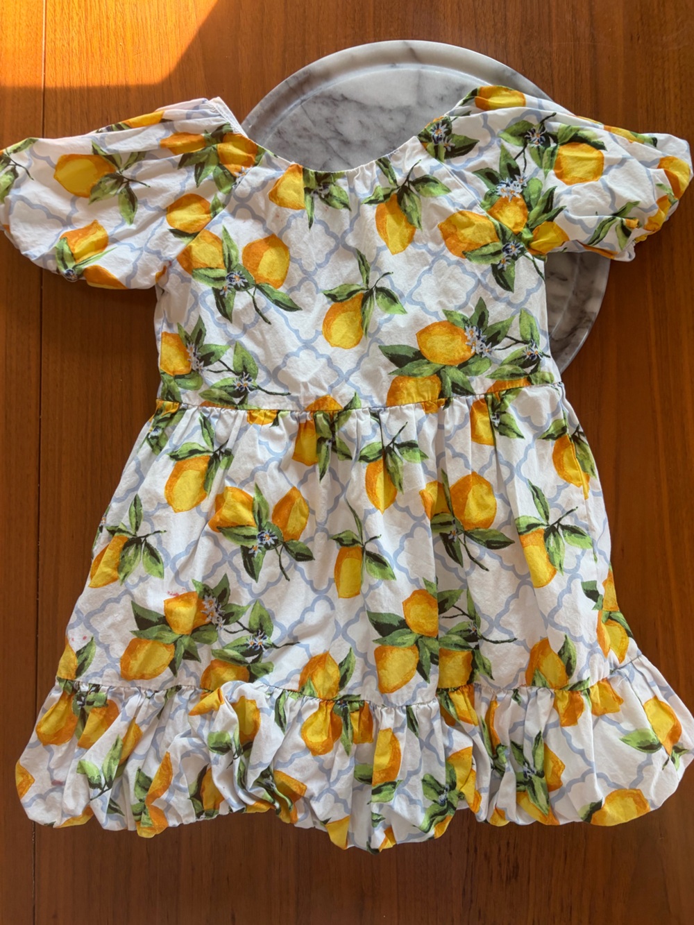 Janie and Jack Yellow Lemon Print Puff Sleeve Dress